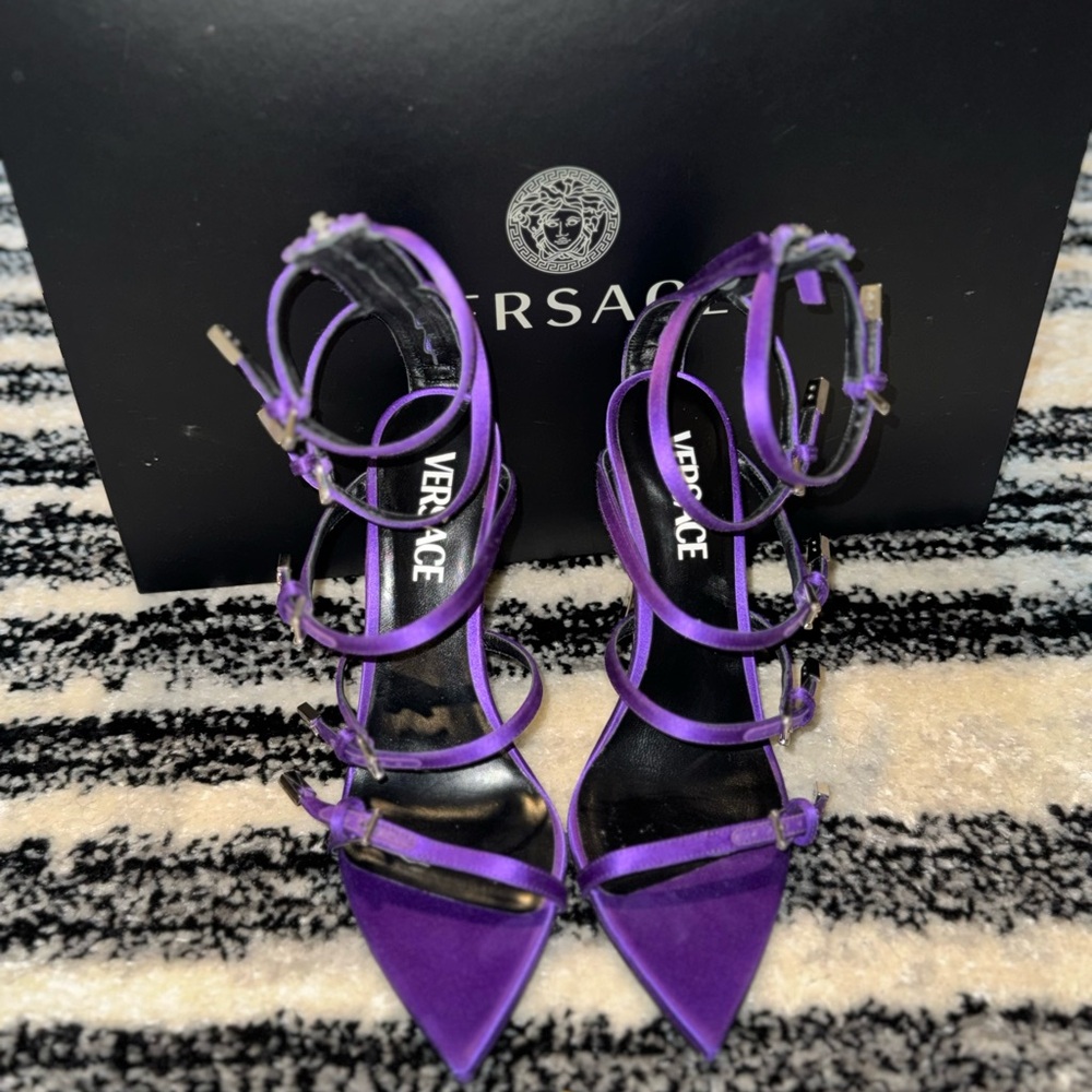 Versace Purple Stiletto Heels with Slingback Strap (Pin-Point Buckle-Strap)